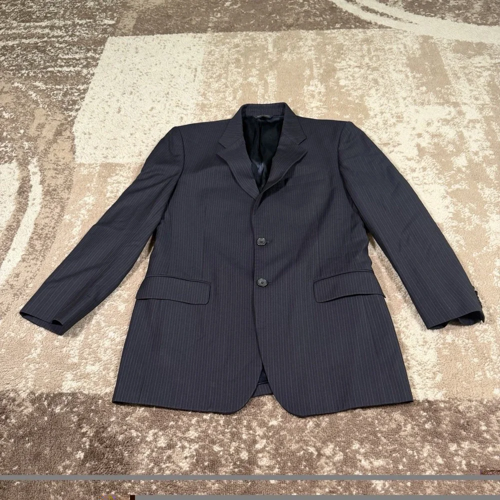 Banana Republic Suit Mens 40R 31x32 Navy Blue Striped Wool Classic Old Money